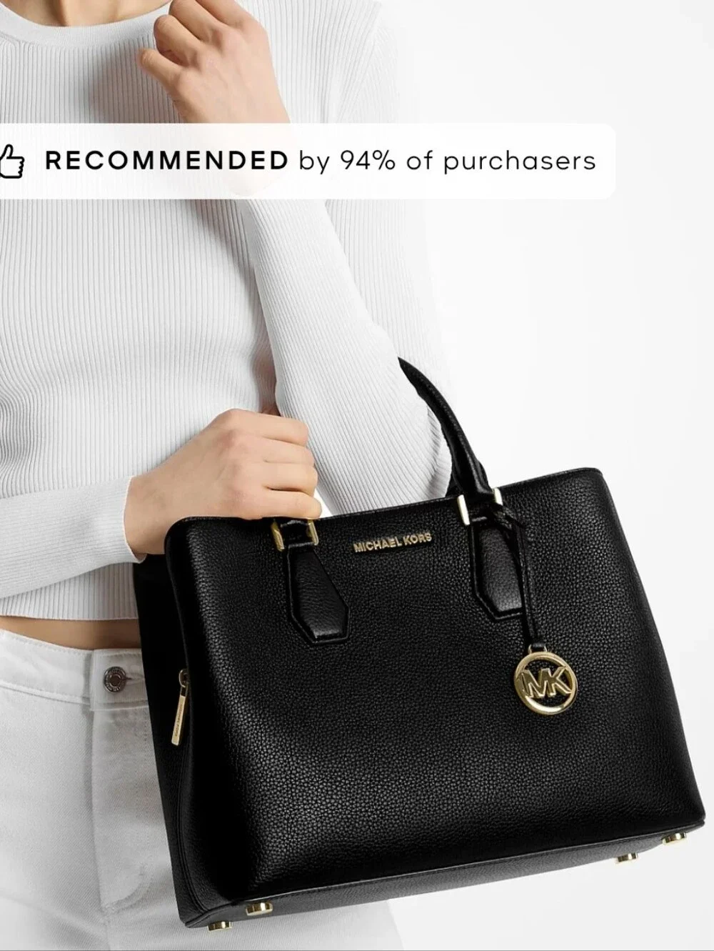Michael Kors Black Camille Pebbled  Leather Satchel